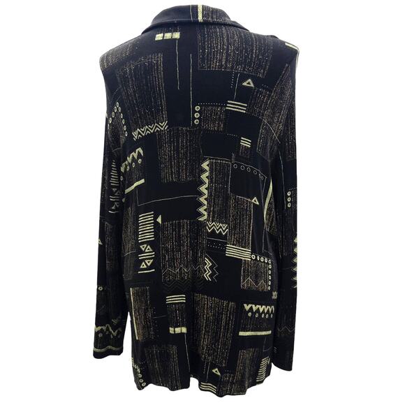Vikki Vi Black Green Print Button Down Blouse Cardigan Tunic Top Long Sleeve  2X - Picture 2 of 5
